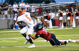 Senior safety Hayden Smith tackling seven lakes player.