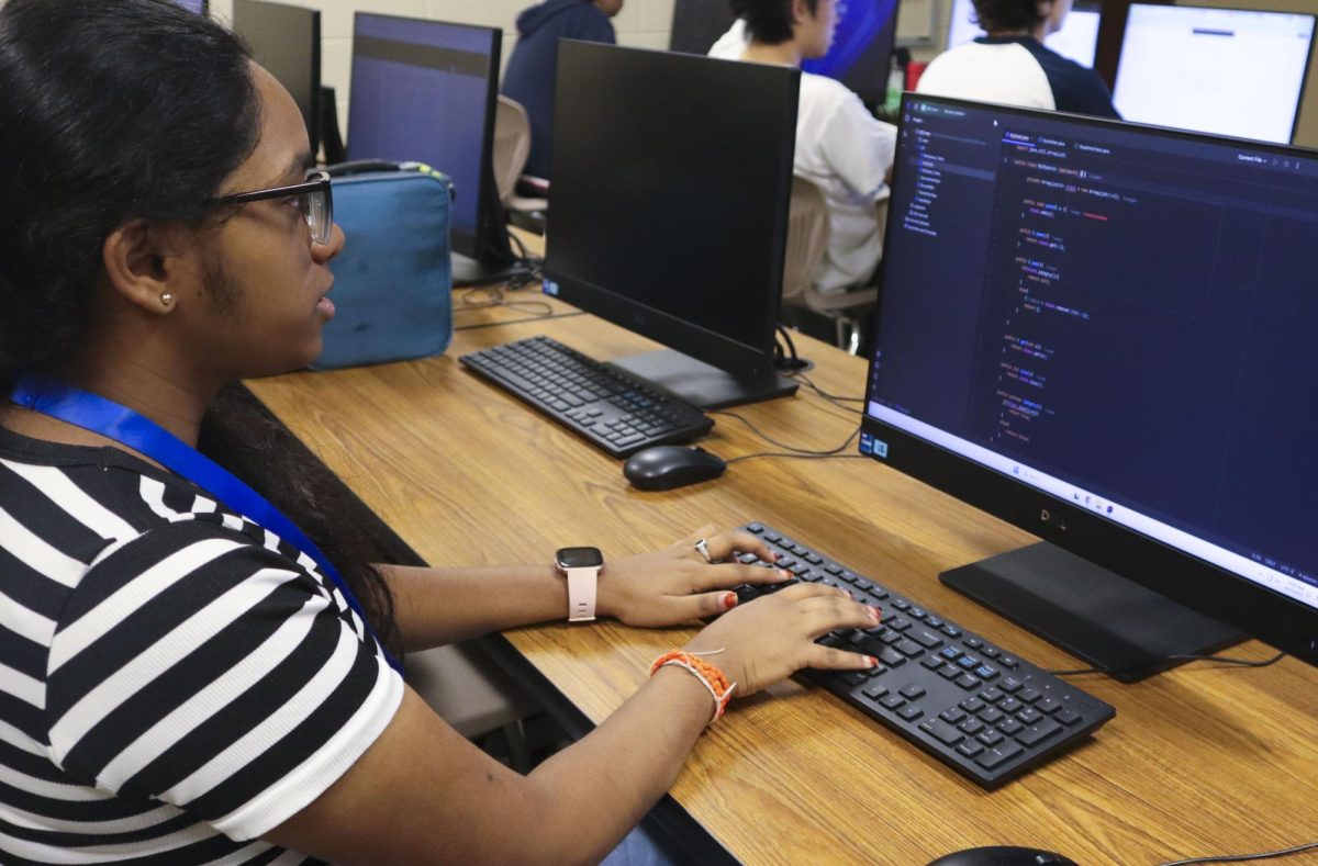  Senior Keerthana Thatikonda centers her focus on coding for her computer science class.